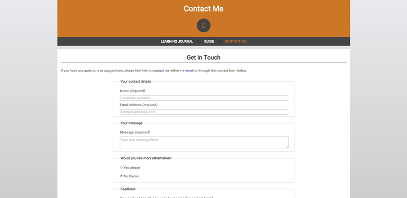 Wide Contact Me Webpage Screenshot