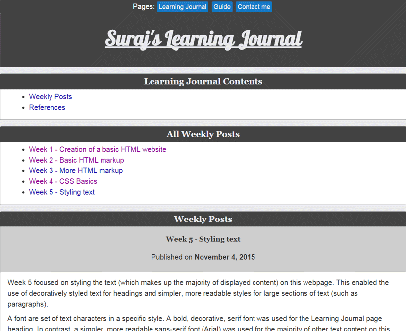 Learning journal week 5 screenshot