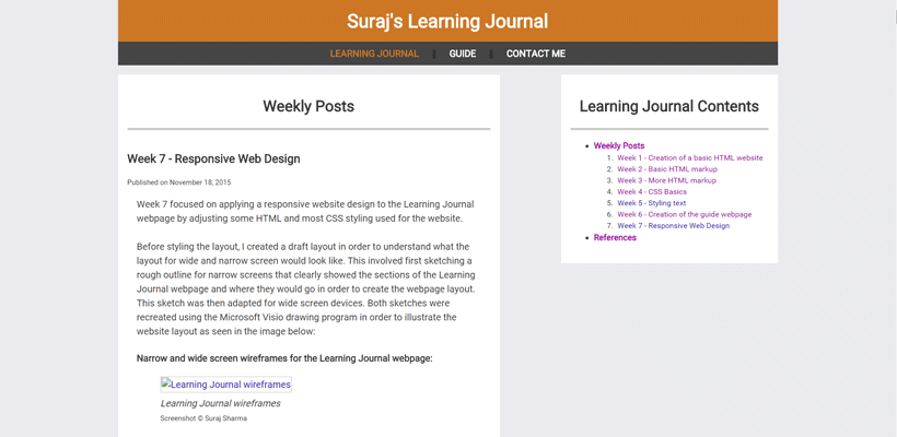 Wide screen Learning journal week 7 screenshot