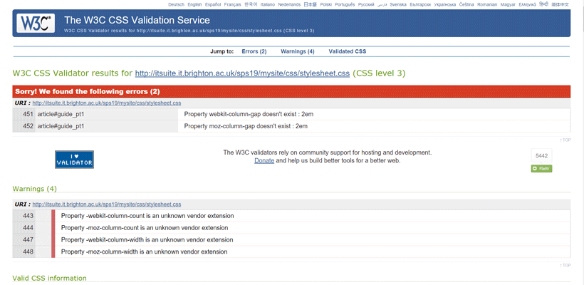 CSS validation screenshot