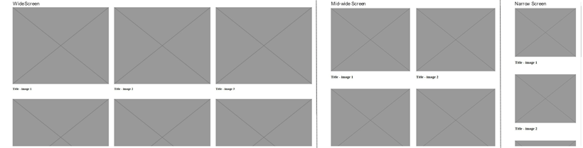 Flexbox responsive image gallery on a wide screen, mid-wide screen, and narrow screen screenshot